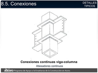 Conexiones continuas viga-columna
Atiesadores continuos
8.5. Conexiones DETALLES
TIPICOS
 