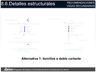 8.6.Detalles estructurales
Alternativa 1: tornillos a doble cortante
RECOMENDACIONES
VIGAS SECUNDARIAS
 