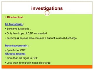 Transferrin Csf CSF rhinorrhoea | PPT