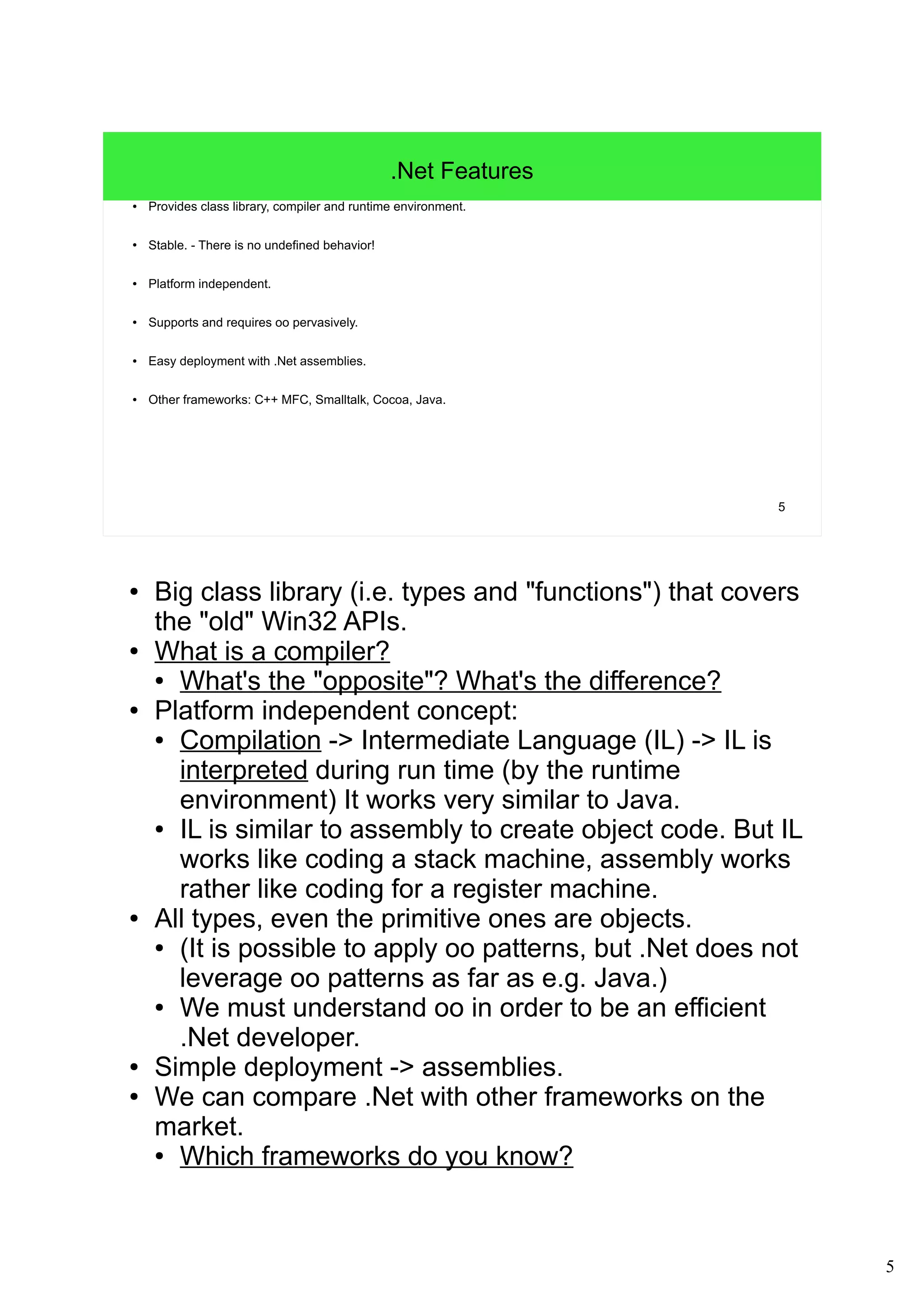 5 C++/CLI – Part I #include "stdafx.h" using namespace System; using namespace System::IO; using namespace System::Collections::Generic; using namespace System::Text::RegularExpressions; int main(array<String^>^ args) { // check arguments from console if (0 < args->Length) { IDictionary<String^, String^>^ latestUpdates = gcnew SortedDictionary<String^, String^>(); Regex^ parseRex = gcnew Regex("[^"]*"(?<appName>[^"]*)"s*((?<versionNo>[^(]*))" ); // open and check file, read a line for each (String^ aLine in File::ReadAllLines(args[0])) { // parse the line: e.g. 2009-04-06 12:42:58 +0200: Installed "Digital Camera Raw Compatibility Update" (2.5) Match^ match = parseRex->Match(aLine); if (match->Success) { // store the parsed data String^ appName = match->Groups["appName"]->ToString(); String^ versionNo = match->Groups["versionNo"]->ToString(); if (latestUpdates->ContainsKey(appName)) { if (0 < String::CompareOrdinal(versionNo, latestUpdates[appName])) { latestUpdates[appName] = versionNo; } } else ● C++/CLI is an ECMA standard (ECMA-372). ● C++/CLI is the only ".Net language", in which native applications can be compiled in Visual Studio. ● ECMA: "European Computer Manufacturers Association" in past. But meanwhile only the acronym "ECMA" or "ECMA International" is used to make the international (and no longer european) focus clear. ● C++/CLI (Common Language Infrastructure) is Microsoft's C++ variant (extension with some syntactical stuff) for .Net programming. Before C++/CLI was present, there was "Managed C++" for .Net, which is meanwhile deprecated. ● For the Windows Runtime (WinRT) there exists another variant of C++, which is primarily targeted to be used with COM to program apps for Windows 8. - It is called C++/CX (Component Extensions). The syntax of C++/CX is similar to the syntax of C+ +/CLI, but not all syntactic similar idioms are equivalent. 