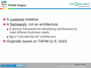 Understanding and Applying The Open Group Architecture Framework (TOGAF)