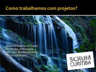 Desenvolvimento em Fases
Resultados Antecipados
Alto valor do Planejamento
Pouca Visibilidade
 