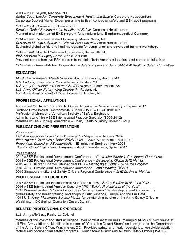 health and safety resumes