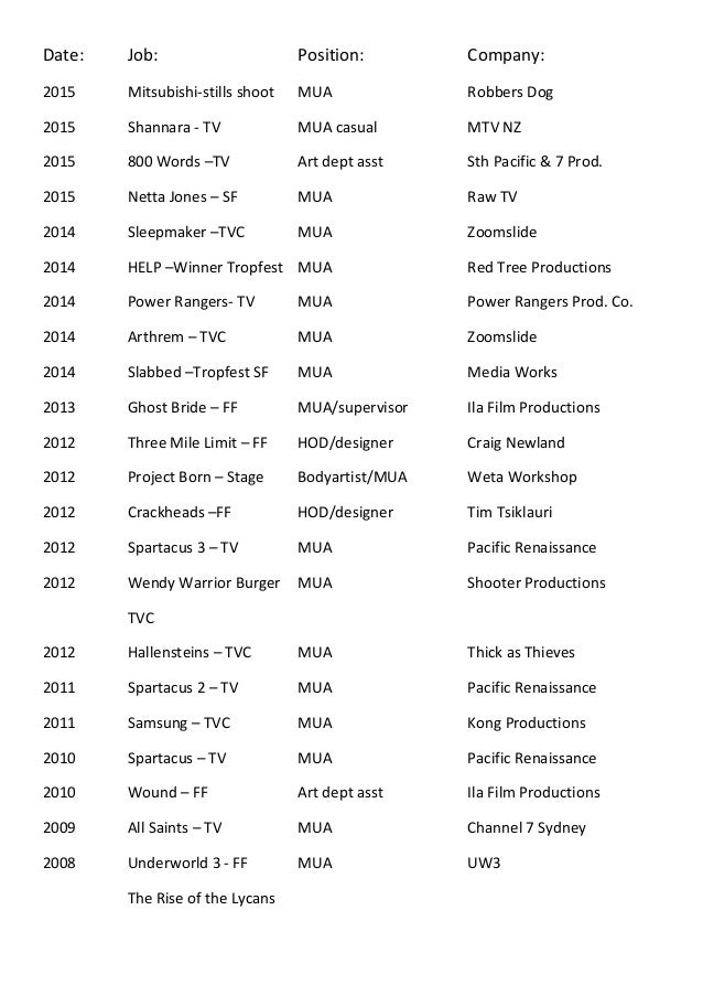 make up artist cv