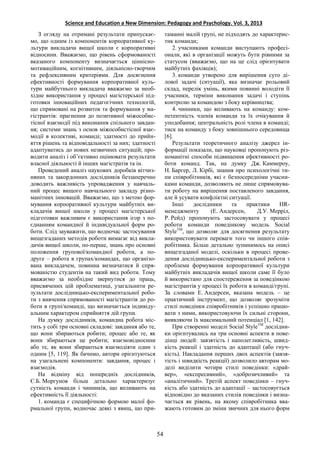 Science and Education a New Dimension: Pedagogy and Psychology. Vol. 3, 2013
З огляду на отримані результати припускає-
мо, що одним із компонентів корпоративної ку-
льтури викладача вищої школи є корпоративні
відносини. Вважаємо, що рівень сформованості
вказаного компоненту визначається ціннісно-
мотиваційним, когнітивним, діяльнісно-творчим
та рефлексивним критеріями. Для досягнення
ефективності формування корпоративної куль-
тури майбутнього викладача вважаємо за необ-
хідне використання у процесі магістерської під-
готовки інноваційних педагогічних технологій,
що спрямовані на розвиток та формування у ма-
гістрантів: прагнення до позитивної міжособис-
тісної взаємодії під виконання спільного завдан-
ня; системи знань з основ міжособистісної взає-
модії в колективі, команді; здатності до прийн-
яття рішень та відповідальності за них; здатності
адаптуватись до нових незвичних ситуацій; про-
водити аналіз і об’єктивно оцінювати результати
власної діяльності й інших магістратів та ін.
Проведений аналіз наукових доробків вітчиз-
няних та закордонних дослідників беззаперечно
доводить важливість упровадження у навчаль-
ний процес вищого навчального закладу різно-
манітних інновацій. Вважаємо, що з метою фор-
мування корпоративної культури майбутніх ви-
кладачів вищої школи у процесі магістерської
підготовки важливим є використання ігор з по-
єднанням командної й індивідуальної форм ро-
боти. Слід зауважити, що водночас застосування
вищезгаданих методів роботи вимагає від викла-
дачів вищої школи, по-перше, знань про основні
положення групової/командної роботи, а по-
друге – робота в групах/командах, що організо-
вана викладачем, повинна визначатися й спря-
мованістю студентів на такий вид роботи. Тому
вважаємо за необхідне звернутися до праць,
присвячених цій проблематиці, узагальнити ре-
зультати дослідницько-експериментальної робо-
ти з вивчення спрямованості магістрантів до ро-
боти в групі/команді, що визначається індивіду-
альним характером сприйняття дій групи.
На думку дослідників, командна робота міс-
тить у собі три основні складові: завдання або те,
що вони збираються робити; процес або те, як
вони збираються це робити; взаємовідносини
або те, як вони збираються взаємодіяти один з
одним [5, 119]. Як бачимо, автори орієнтуються
на узагальнені компоненти: завдання, процес і
взаємодія.
На відміну від попередніх дослідників,
Є.Б. Моргунов більш детально характеризує
сутність команди і чинників, що впливають на
ефективність її діяльності:
1. команда є специфічною формою малої фо-
рмальної групи, водночас деякі з явищ, що при-
таманні малій групі, не підходять до характерис-
тик команди;
2. учасниками команди виступають професі-
онали, які в організації можуть бути рівними за
статусом (вважаємо, що на це слід орієнтувати
майбутніх фахівців);
3. команди утворено для вирішення суто ді-
лової задачі (ситуації), яка визначає рольовий
склад, перелік умінь, якими повинні володіти її
учасники, терміни виконання задачі і ступінь
контролю за командою з боку керівництва;
4. чинники, що впливають на команду: ком-
петентність членів команди та їх очікування й
уподобання; центральність ролі члена в команді;
тиск на команду з боку зовнішнього середовища
[6].
Результати теоретичного аналізу джерел ін-
формації показали, що науковці пропонують різ-
номанітні способи підвищення ефективності ро-
боти команд. Так, на думку Дж. Каммероу,
Н. Баргер, Л. Кірбі, знання про психологічні ти-
пи співробітників, які є безпосередніми учасни-
ками команди, дозволяють не лише спрямовува-
ти роботу на вирішення поставленого завдання,
але й усувати конфліктні ситуації.
Інші дослідники та практики HR-
менеджменту (Е. Андерсен, Д.У. Мерріл,
Р. Рейд) пропонують застосовувати у процесі
роботи команди поведінкову модель Social
StyleTM
, що дозволяє для досягнення результату
використовувати переваги того чи іншого спів-
робітника. Більш детально зупинимось на описі
вищезгаданої моделі, оскільки в процесі прове-
дення дослідницько-експериментальної роботи з
проблеми формування корпоративної культури
майбутніх викладачів вищої школи саме її було
й використано для спостереження за поведінкою
магістрантів у процесі їх роботи в команді/групі.
За словами Е. Андерсен, вказана модель – це
практичний інструмент, що дозволяє зрозуміти
стилі поведінки співробітників і успішно працю-
вати з ними, використовуючи їх сильні сторони,
виявляючи їх максимальний потенціал [1, 142].
При створенні моделі Social StyleTM
дослідни-
ки орієнтувались на три основні аспекти в пове-
дінці людей: завзятість і наполегливість, швид-
кість реакції і здатність до адаптації (або гнуч-
кість). Накладання перших двох аспектів (завзя-
тість і швидкість реакції) дозволило авторам мо-
делі виділити чотири стилі поведінки: «драй-
вер», «експресивний», «доброзичливий» та
«аналітичний». Третій аспект поведінки – гнуч-
кість або здатність до адаптації – застосовується
відповідно до вказаних стилів поведінки і визна-
чається як рівень, на якому співробітника вва-
жають готовим до зміни звичних для нього форм
54
 