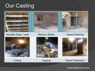 Our Casting
Samples Keep 1 year Remove Shell's Impact Cleaning
Cutting Lapping Impact Cleaning 2
www.lianfachina.com