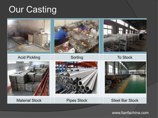 Our Casting
Acid Pickling Sorting To Stock
Material Stock Pipes Stock Steel Bar Stock
www.lianfachina.com