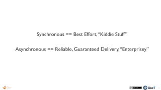 Synchronous == Best Effort,“Kiddie Stuff”
Asynchronous == Reliable, Guaranteed Delivery,“Enterprisey”
33
 
