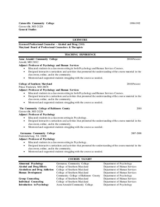 community college resumes