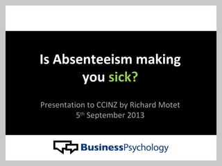 Is Absenteeism making
you sick?
Presentation to CCINZ by Richard Motet
5th
September 2013
 