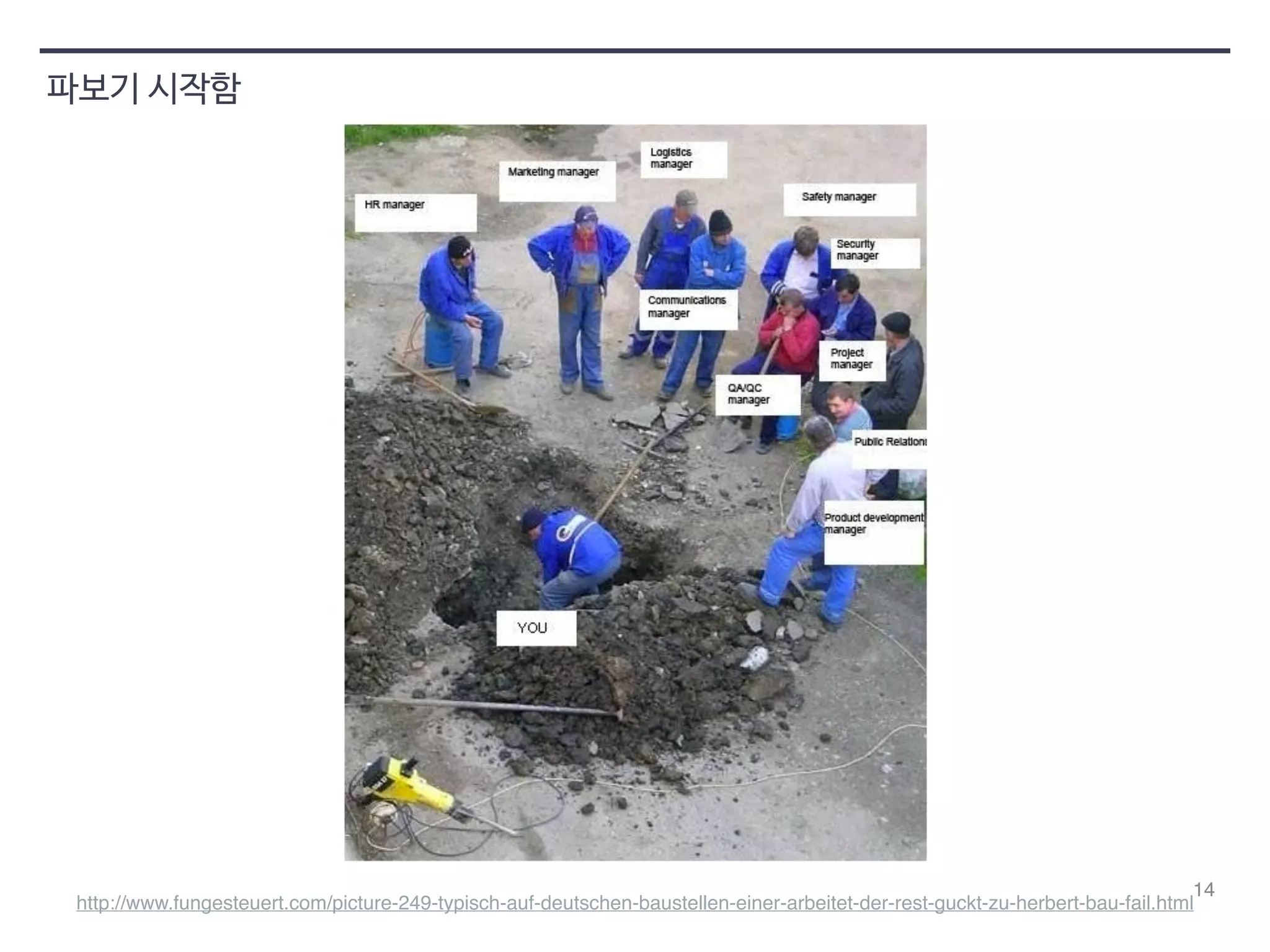 14 
파보기 시작함 
http://www.fungesteuert.com/picture-249-typisch-auf-deutschen-baustellen-einer-arbeitet-der-rest-guckt-zu-herbert-bau-fail.html 
 