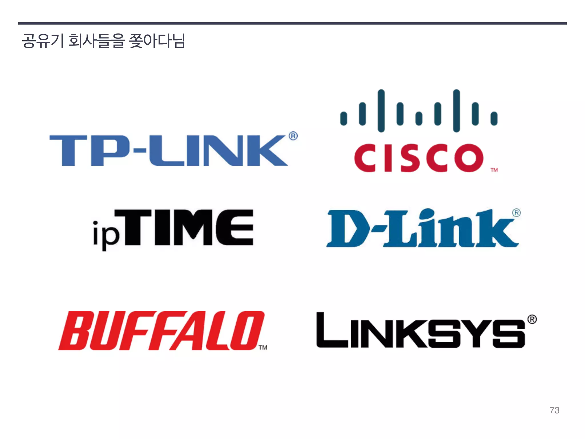 73 
공유기 회사들을 쫒아다님 
 