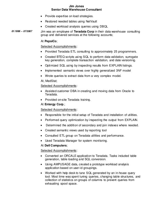 data warehouse resume