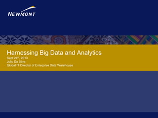 Harnessing Big Data and Analytics
Sept 24th, 2013
Julio Da Silva
Global IT Director of Enterprise Data Warehouse
 