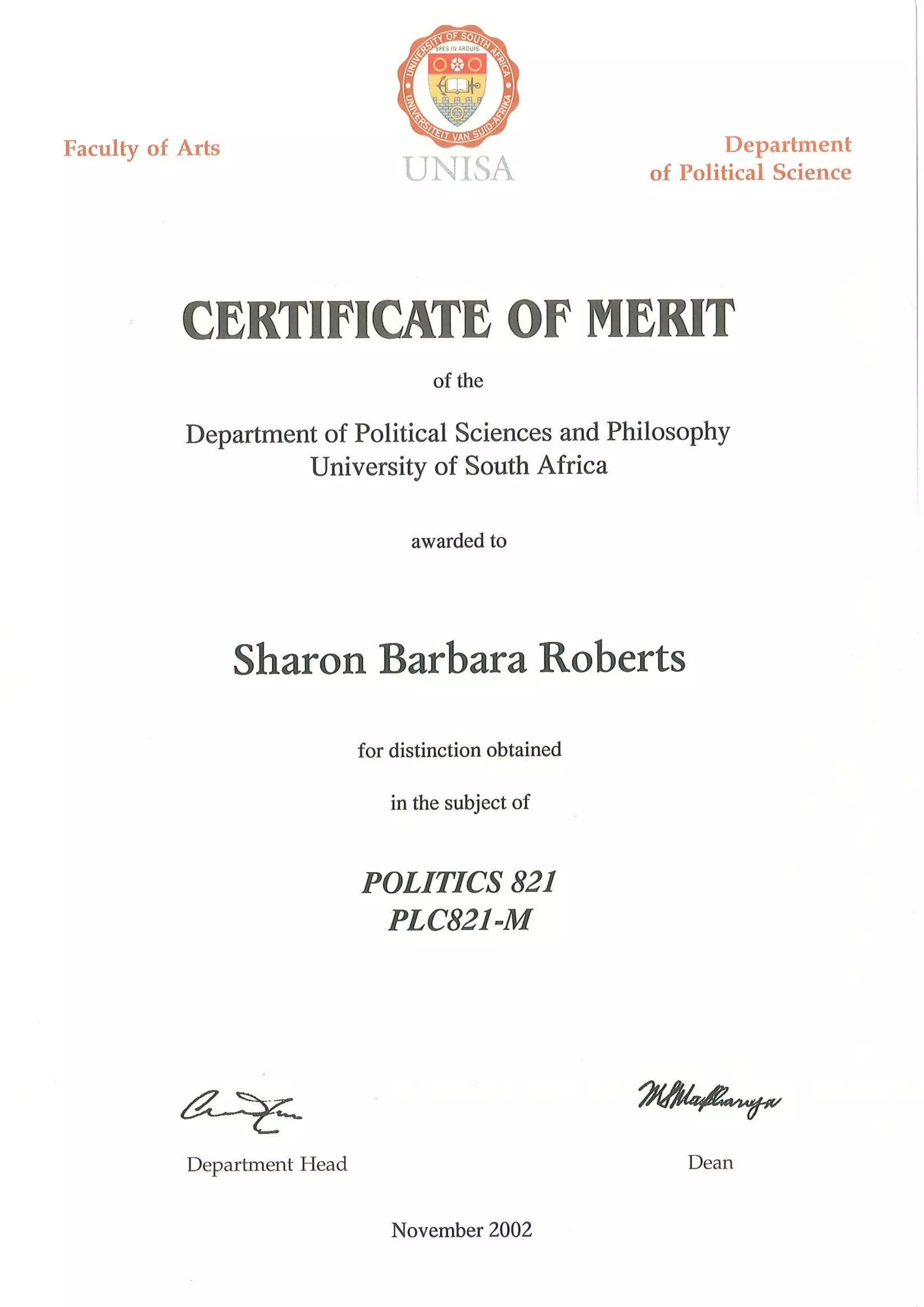 BA-Certificates of Merit-Sharon Roberts | PDF