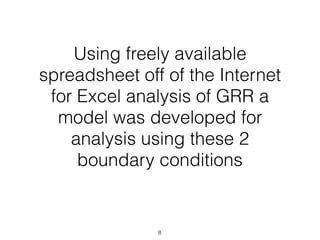 Using freely available
spreadsheet off of the Internet
for Excel analysis of GRR a
model was developed for
analysis using these 2
boundary conditions
8
 