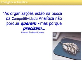 Inteligência Analítica
“As organizações estão na busca
da Competitividade Analítica não
porque querem - mas porque
precisam...
Harvard Business Review
 