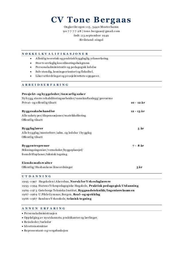 Norsk Cv Eksempler Norsk 2020