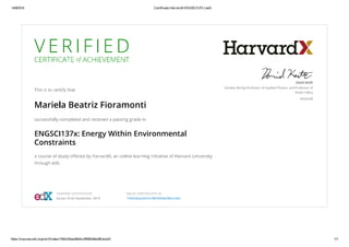 Certificado HarvardX ENGSCI137x  edX