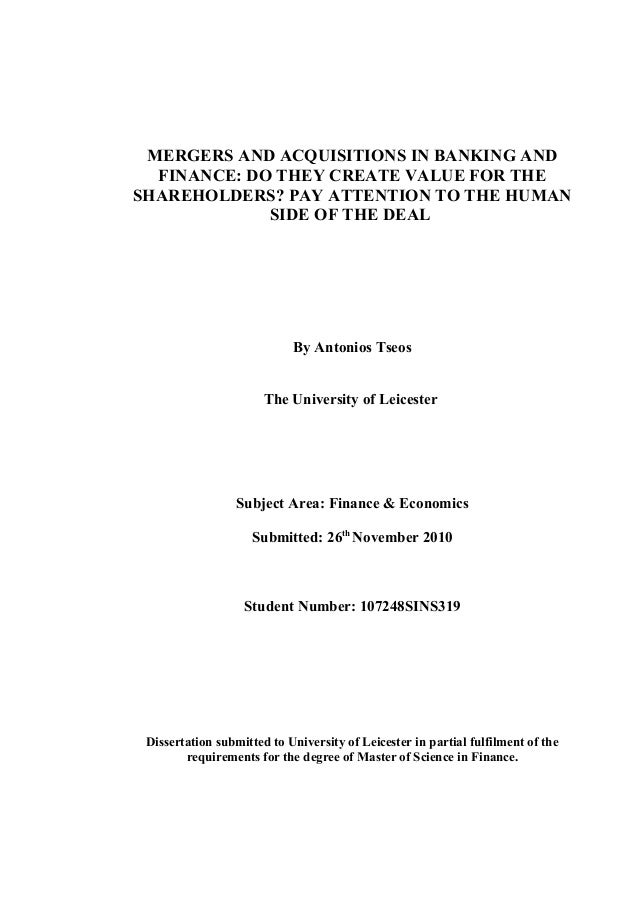 dissertation report on mergers and acquisitions