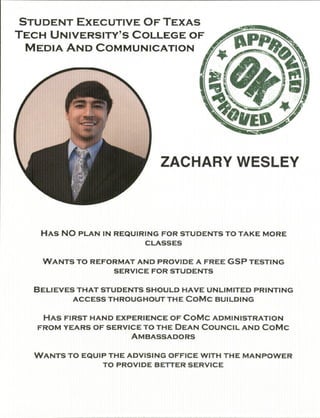 Zach Wesley Student Executive Campaign