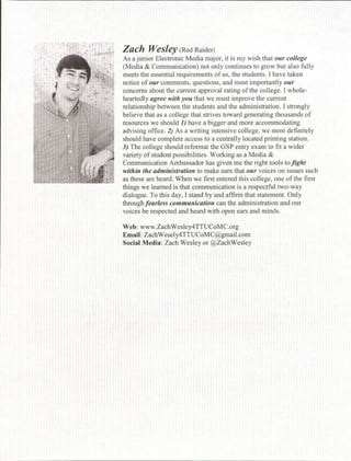 Zach Wesley Student Executive Campaign