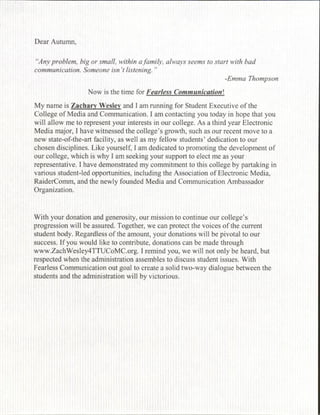 Zach Wesley Student Executive Campaign