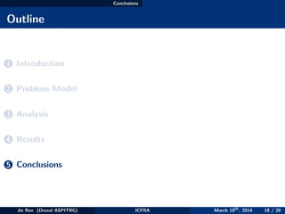 Conclusions
Outline
1 Introduction
2 Problem Model
3 Analysis
4 Results
5 Conclusions
Jie Ren (Drexel ASPITRG) ICFRA March 19th
, 2014 18 / 20
 