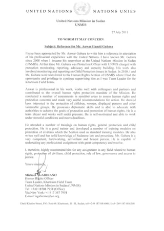 Anwar GUBARA UNMIS Recommendation Letter