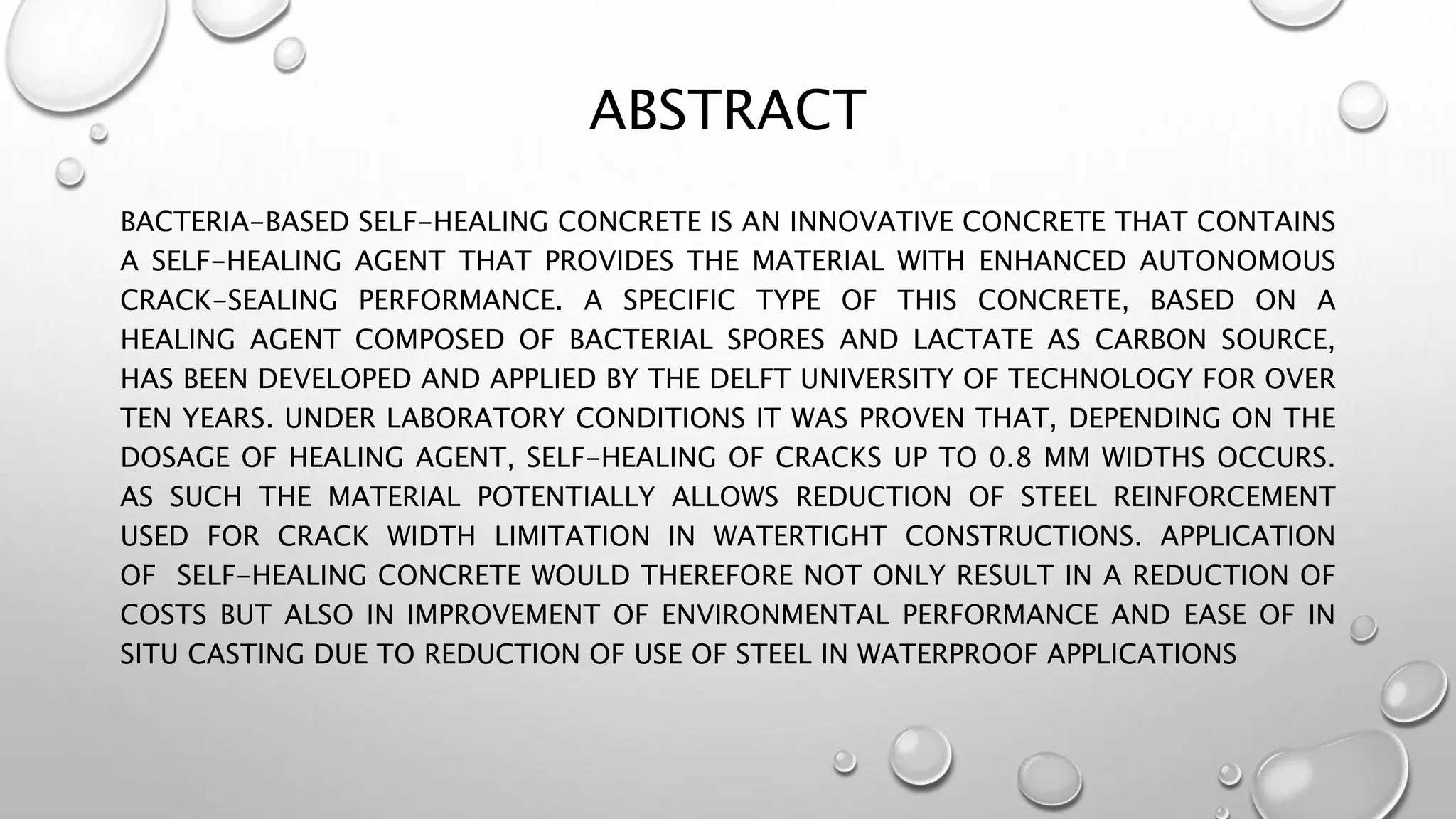 SELF HEALING CONCRETE | PPTX
