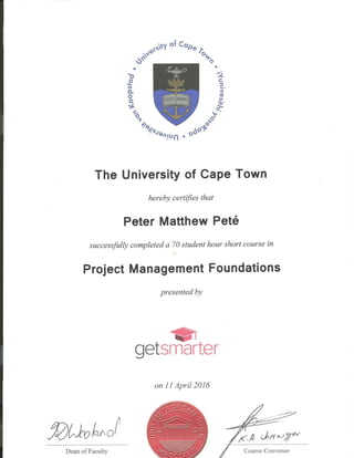 UCT Project Management Course - PM PETE