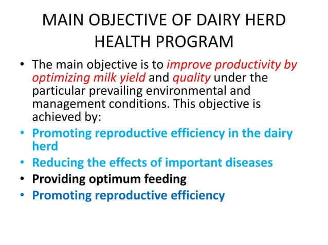 INTRODUCTION TO DAIRY HERD HEALTH MANAGEMENT | PPTX