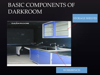 BASIC COMPONENTS OF
DARKROOM
STORAGE SHELVES
WORKBENCH
 