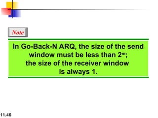 11.46
In Go-Back-N ARQ, the size of the send
window must be less than 2m
;
the size of the receiver window
is always 1.
Note
 