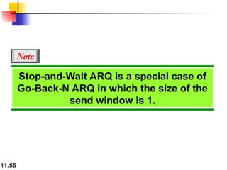 11.55
Stop-and-Wait ARQ is a special case of
Go-Back-N ARQ in which the size of the
send window is 1.
Note
 
