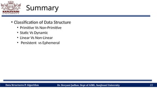Classification of Data Structure: Primitive Vs Non Primitive, Static Vs ...