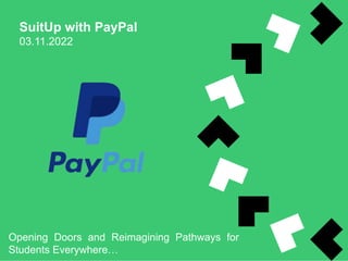 SuitUp with PayPal
03.11.2022
Opening Doors and Reimagining Pathways for
Students Everywhere…
 