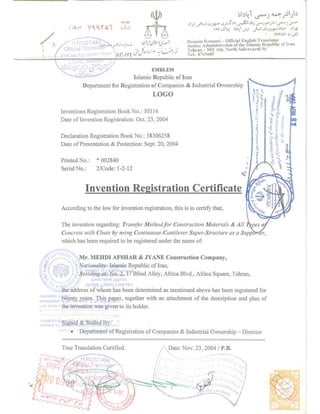 Invention Registration Certificate