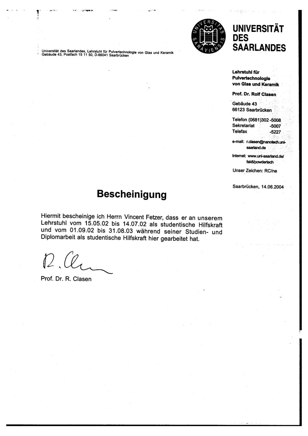 Arbeitsbescheinigung