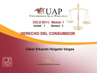 CICLO 2011-I Módulo: 1
      Unidad: 1   Semana: 1


DERECHO DEL CONSUMIDOR



  César Eduardo Holgado Vargas
 