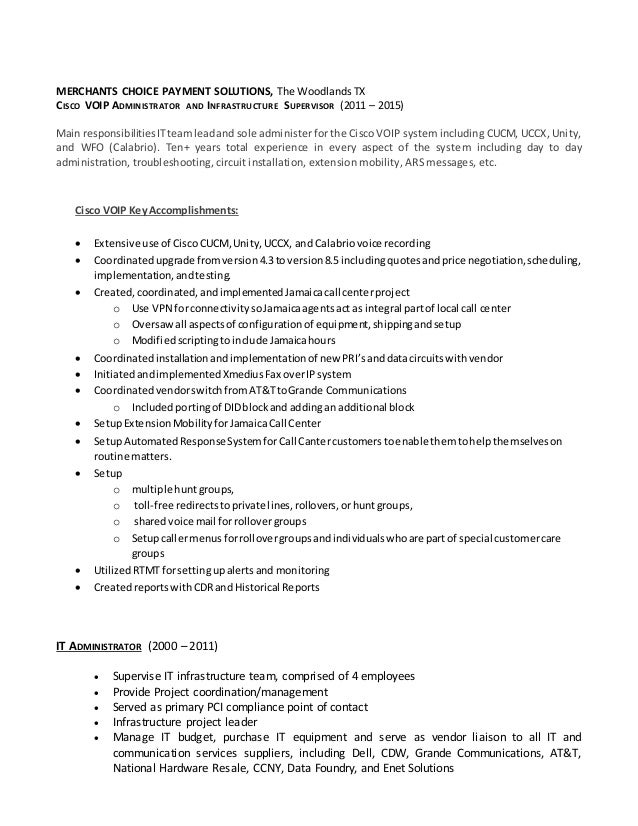 RH Resume Cisco VOIP with skills