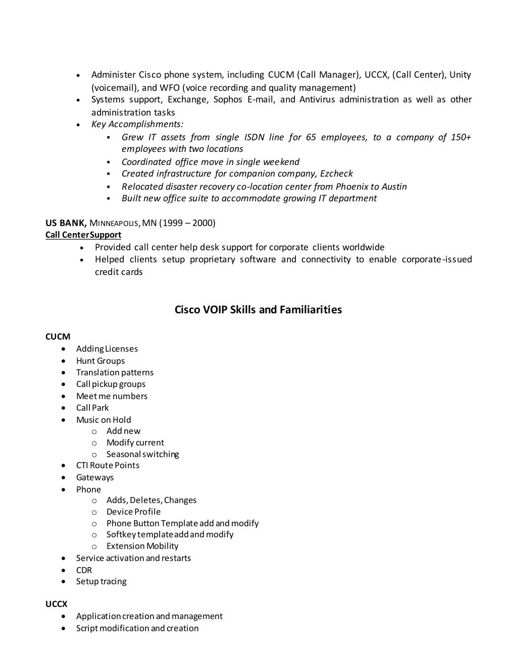 RH Resume Cisco VOIP with skills