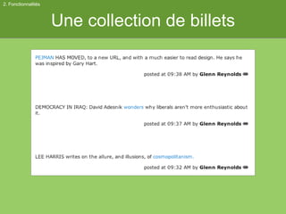 Une collection de billets 2. Fonctionnalités 