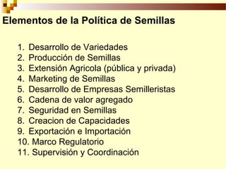 Definición de politica de semillas y sus elementos, Por Wilson Hugo -FAO