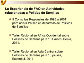 Definición de politica de semillas y sus elementos, Por Wilson Hugo -FAO