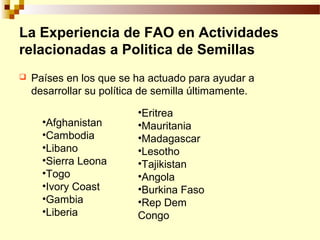 Definición de politica de semillas y sus elementos, Por Wilson Hugo -FAO