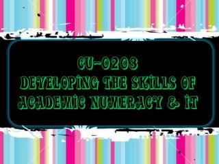 CU-0203
Developing the Skills of
Academic Numeracy & IT
 
