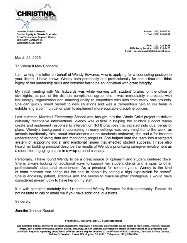 jsr recommendation letter for wendy edwards letter of recommendation for special education paraprofessional