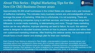 About This Series - Digital Marketing Tips for the
New (Or Old) Business Owner 2020
Approximately 83,300 small businesses ...