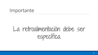 Importante
32
La retroalimentación debe ser
específica.
 